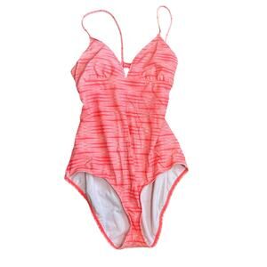 Athleta Ariel Strappy Cut Out One Piece Swimsuit Womens Large Orange Coral Beach